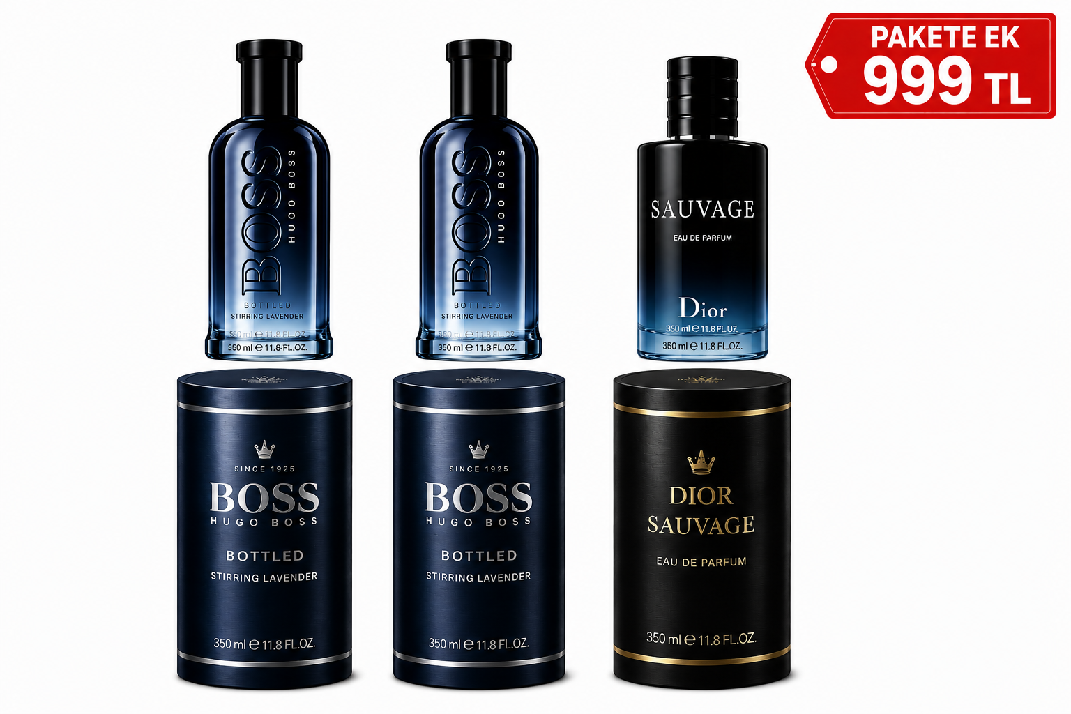 1 Alana 1 Bedava Orijinal 350ML Boss Bottled Lavender Pakete Ek 350ML Dior Sauvage  